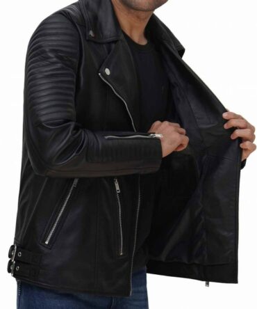 Men's Asymmetrical Black Biker Leather Jacket