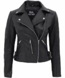 Women Bari Black Moto Leather Jacket